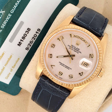 Rolex President Day-Date Yellow Gold 36mm Factory Cream Jubilee Arabic Watch Box Service Papers 18038