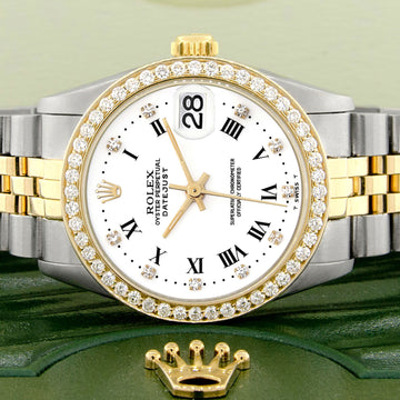 Rolex Datejust 2-tone 31mm 68273 White Diamond Roman Dial Watch With 0.95ct Diamond Bezel