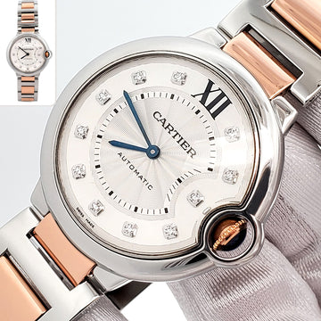 Cartier Ballon Bleu Silver Diamond Dial 36mm Rose Gold/Steel Watch 3284 W3BB0018