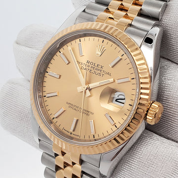Rolex Datejust 126233 36mm 2-Tone Champagne Index Fluted Jubilee Watch Box Papers