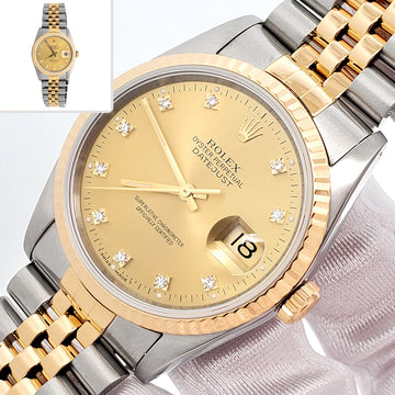 Rolex Datejust 36mm 16233 Factory Champagne Diamond Dial Yellow Gold/Steel Watch