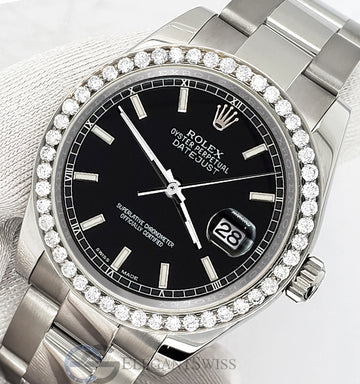 Rolex Datejust Midsize 31mm 178240 Black Index Dial Watch With 0.95ct Diamond Bezel