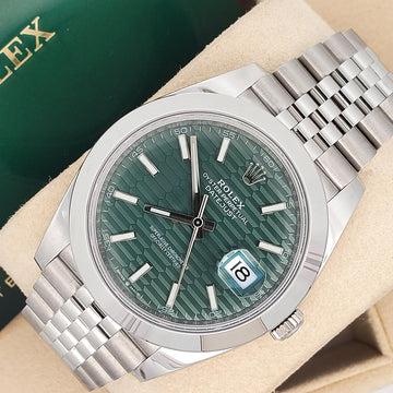 2023 Green Motif Rolex Datejust 41 Steel Jubilee Watch 126300 Box Papers