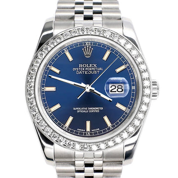 Rolex Datejust 36MM Blue Index Dial Steel Jubilee Watch with 2CT Custom Diamond Bezel 116200