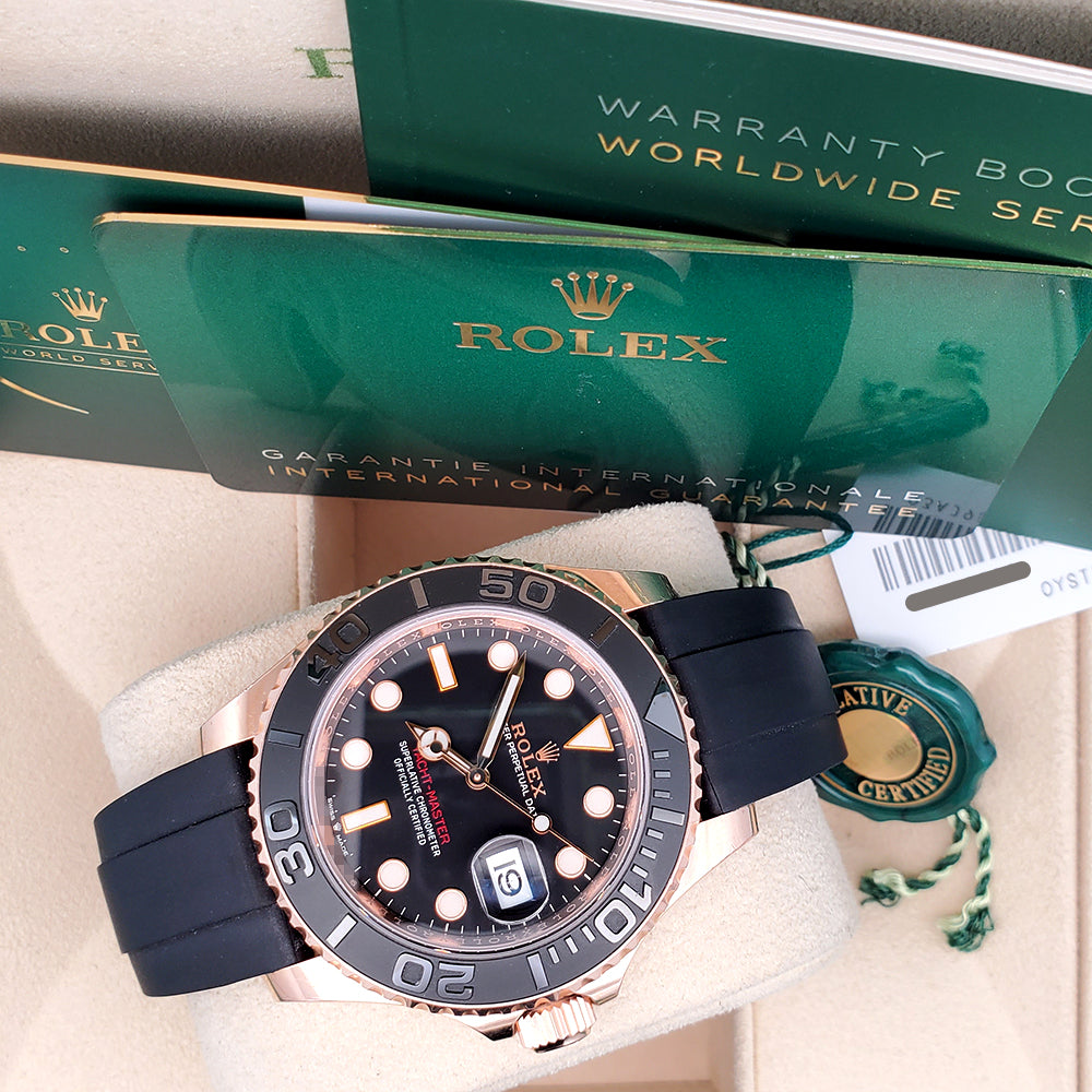 2021 Rolex Yacht-Master 40mm 126655 Black Dial Oysterflex Strap Rose Gold Watch Box Papers/Serial Tag