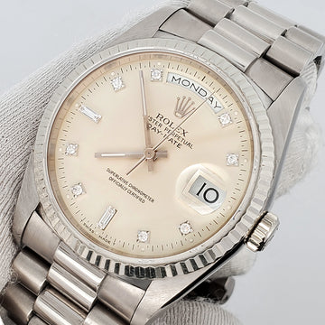 Rolex President Day-Date 36mm 18239 Factory Diamond Dial Double-Quick White Gold Watch