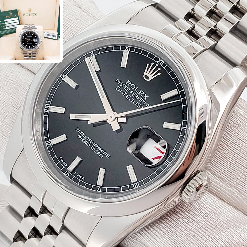 Rolex Datejust 36mm Black Index Dial Steel Jubilee Watch 116200 Box Papers