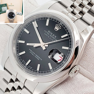 Rolex Datejust 36mm Black Index Dial Steel Jubilee Watch 116200 Box Papers