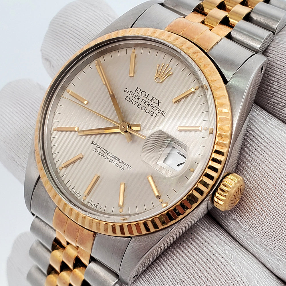 Rolex Datejust 36mm Silver Tapestry 2-tone Yellow Gold/ Steel Jubilee 16013 Watch