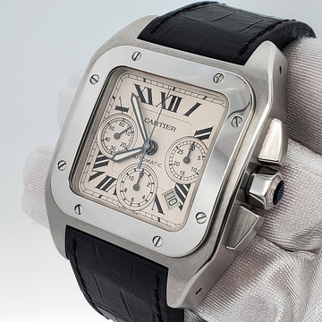 Cartier Santos 100 XL Chronograph White Roman Dial Stainless Steel Watch W20090X8 2740