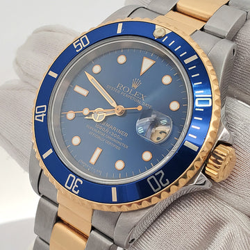 Rolex Submariner Date 40mm Blue Dial/Bezel 2-Tone Yellow Gold/Steel Watch 16613