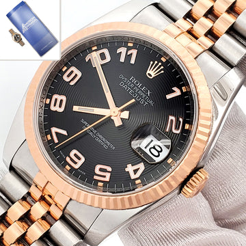 Rolex Datejust 36mm Black Concentric Dial Rose Gold/Steel Jubilee Watch 116231