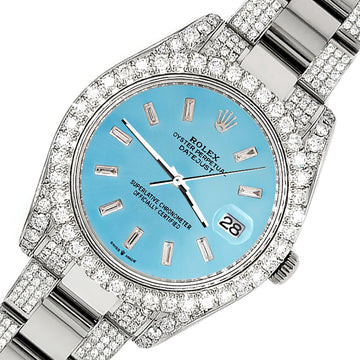 Rolex Datejust II 41mm 10.3CT Pave Diamond Bezel/Case/Bracelet/Ice Blue Diamond Dial Steel Watch 116300 Box Papers