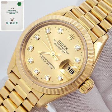 2001 Rolex President Factory Champagne Diamond Dial Yellow Gold 26mm Watch 79178 Papers