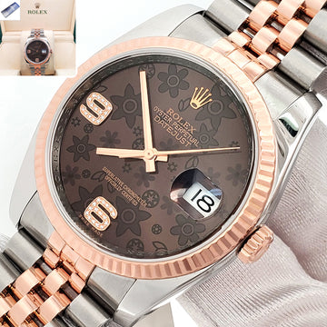 Rolex Datejust Factory Chocolate Floral Diamond Dial 2-Tone Rose Gold/Steel Jubilee 36mm Watch 116231