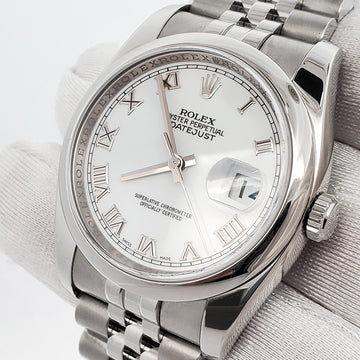 Rolex Datejust 36mm White Roman Jubilee Steel Watch 116200 Box Papers