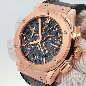 Hublot Classic Fusion Aerofusion Chronograph 45mm King Gold Skeleton Watch 525.OX.0180.LR Box Papers