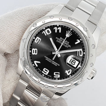 Rolex Datejust Midsize 31mm Black Concentric Arabic Dial Scattered Diamond Bezel Watch 178240