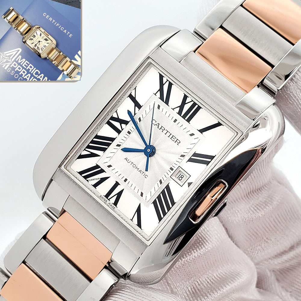Cartier Tank Anglaise Large Silver Roman Dial 2-Tone Rose Gold/Steel 39.2 x 29.8 mm Watch 3511 W5310007