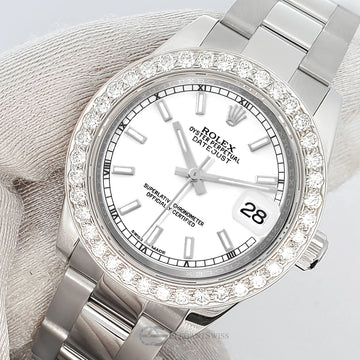Rolex Datejust Midsize 31mm 178240 White Index Dial 1.6ct Diamond Bezel Watch