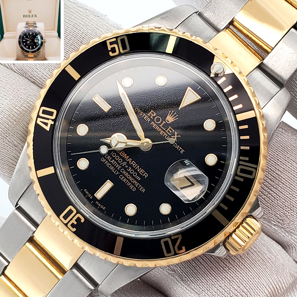 Rolex Submariner Date 40mm Black 16613 2-tone Yellow Gold/Steel Oyster Watch