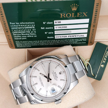 Rolex Datejust 36mm Silver Index Steel Oyster Watch 116200 Box Papers