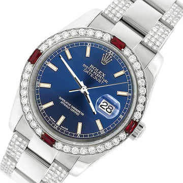 Rolex Datejust 36mm 4.5Ct Diamond Bezel/Bracelet/Blue Index Dial 116200 Steel Watch