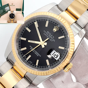 Rolex Datejust 36mm 2-Tone Yellow Gold/Steel Black Index Oyster Watch 116233 Box/Papers/Tag