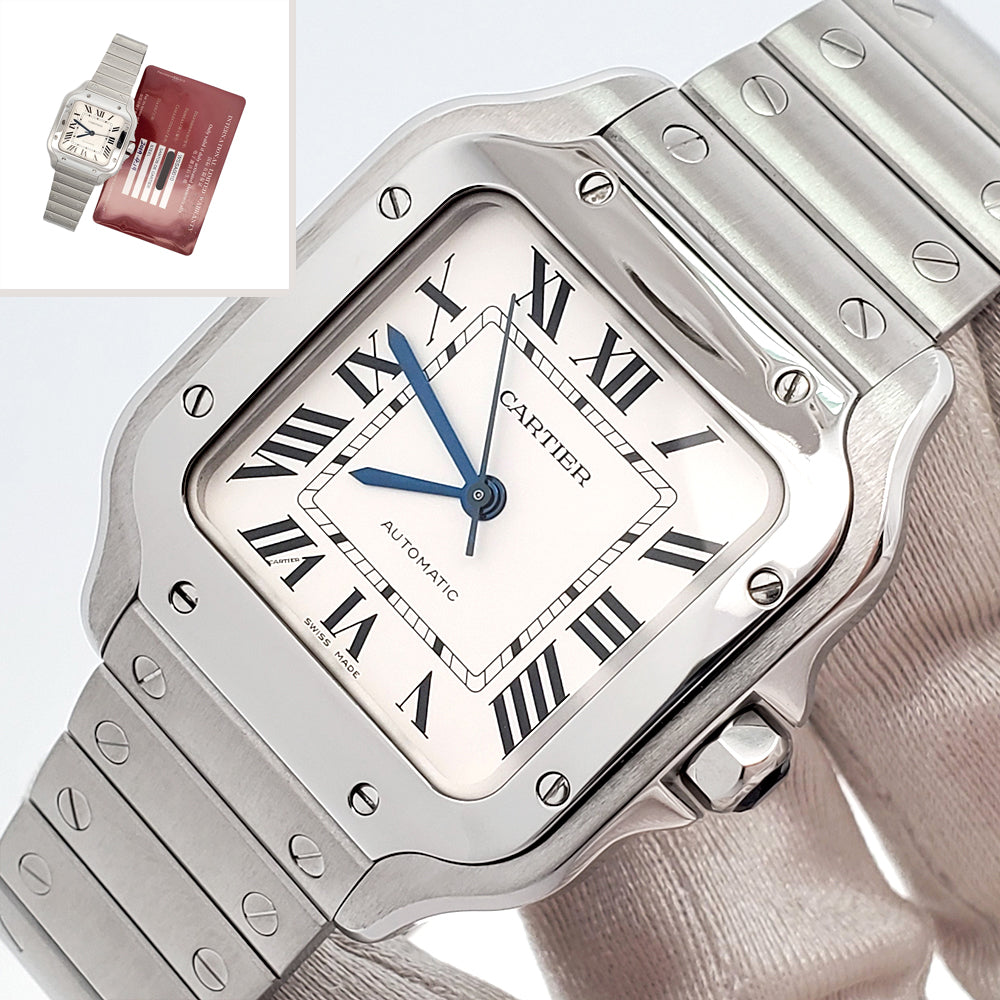 2019 Cartier Santos Silver Roman Steel 35mm Watch WSSA0010 4075 Papers