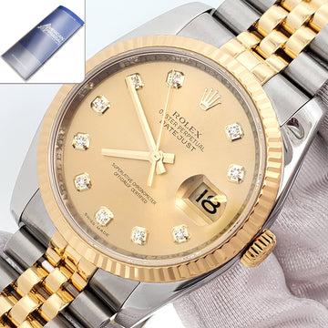 2010 Rolex Datejust Factory Champagne Diamond Dial 2-tone Yellow Gold/Steel Jubilee 36mm Watch 116233