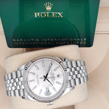 2023 Rolex Datejust 36mm Silver Index Fluted White Gold/Steel Jubilee Watch 126234 Box Papers