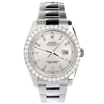 Rolex Datejust 116200 Silver Index Dial 36mm 2.7ct Diamond Bezel Oyster Watch