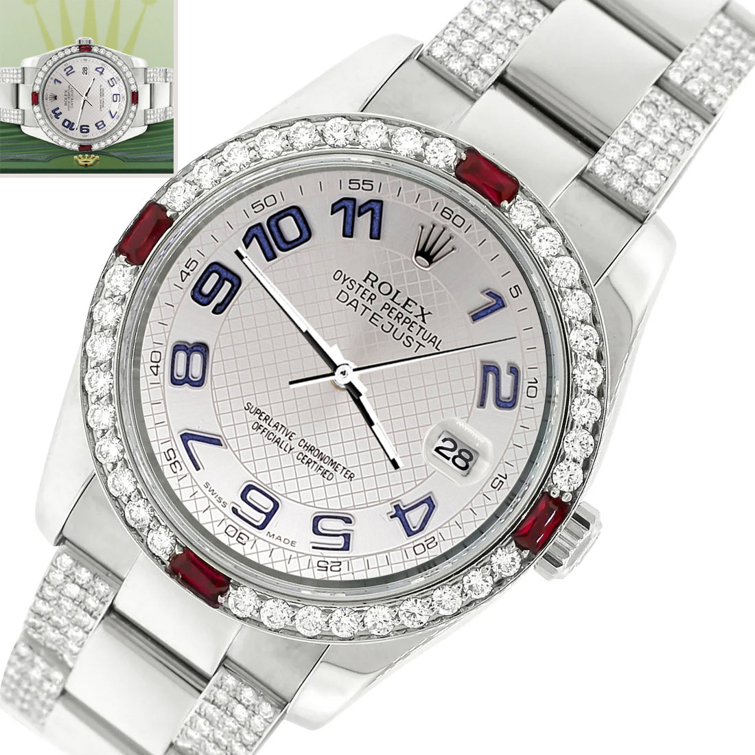 Rolex Datejust 36mm 4.5Ct Diamond Bezel/Bracelet/Silver Decorated Blue Arabic Dial 116200 Steel Watch