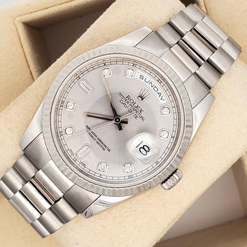 Rolex President Day-Date 36mm 118239 Factory Silver Diamond Dial White Gold Watch