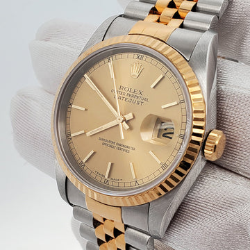 Rolex Datejust 36mm 16233 Champagne Dial Yellow Gold/Steel Jubilee Watch Box Papers