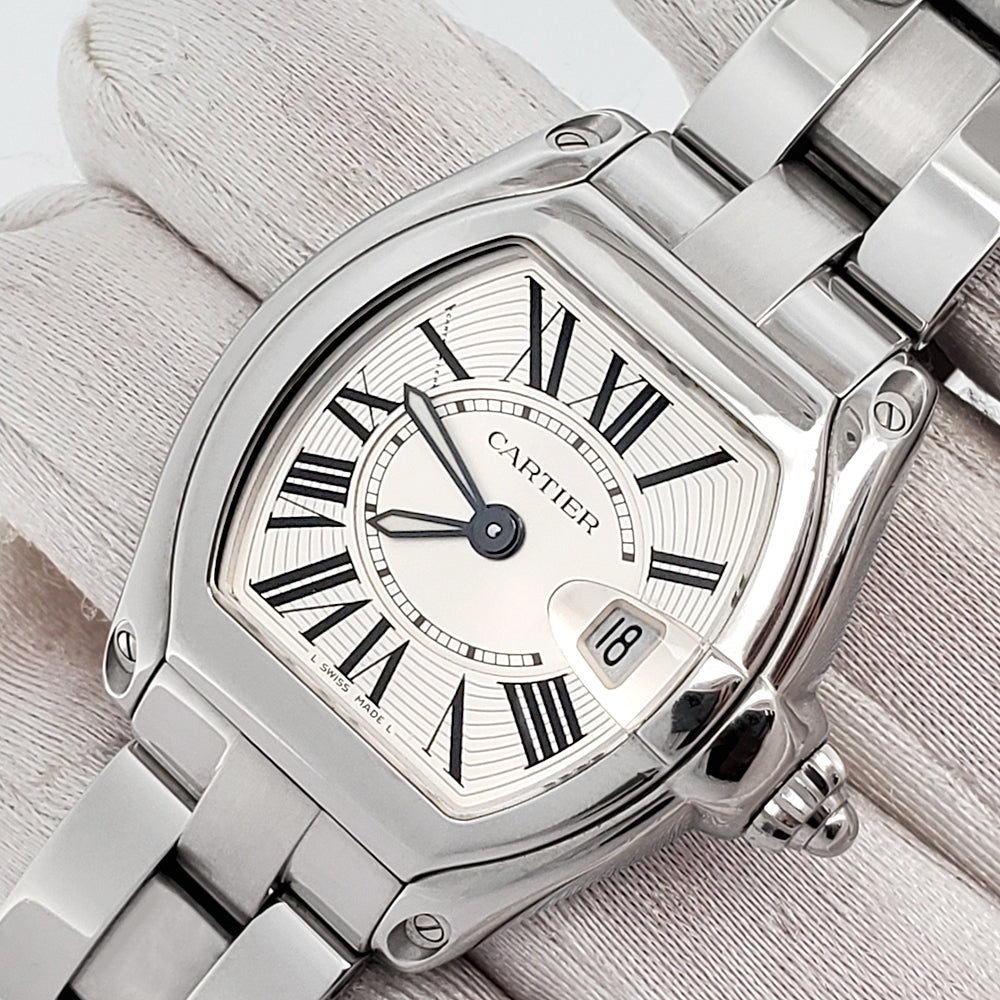 Cartier Roadster 30mm Silver Roman Dial Steel Ladies Watch W62016V3 2675