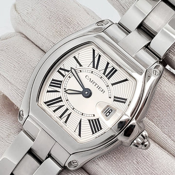 Cartier Roadster 30mm Silver Roman Dial Steel Ladies Watch W62016V3 2675