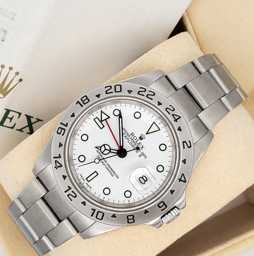 Rolex Explorer II 40mm Polar White Steel Oyster Watch 16570 Box Papers