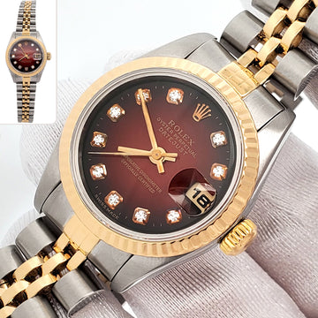 Rolex Datejust Factory Red Vignette Diamond Dial Yellow Gold /Steel Jubilee Watch 69173