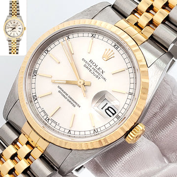 Rolex Datejust 36mm 16233 Silver Index Dial 2-tone Yellow Gold/Steel Jubilee Watch