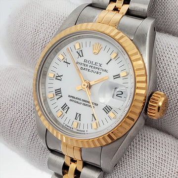 Rolex Datejust 26mm 2-Tone White Roman Dial Jubilee Watch 6917