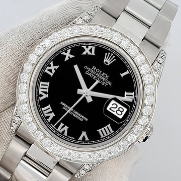 Rolex Datejust Midsize 31mm Black Roman Dial 2.1ct Diamond Bezel/Lugs Oyster Watch