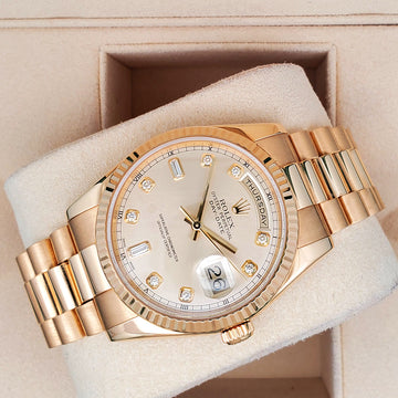 Rolex President Day-Date Factory Champagne Diamond Dial Yellow Gold 36mm Watch 118238