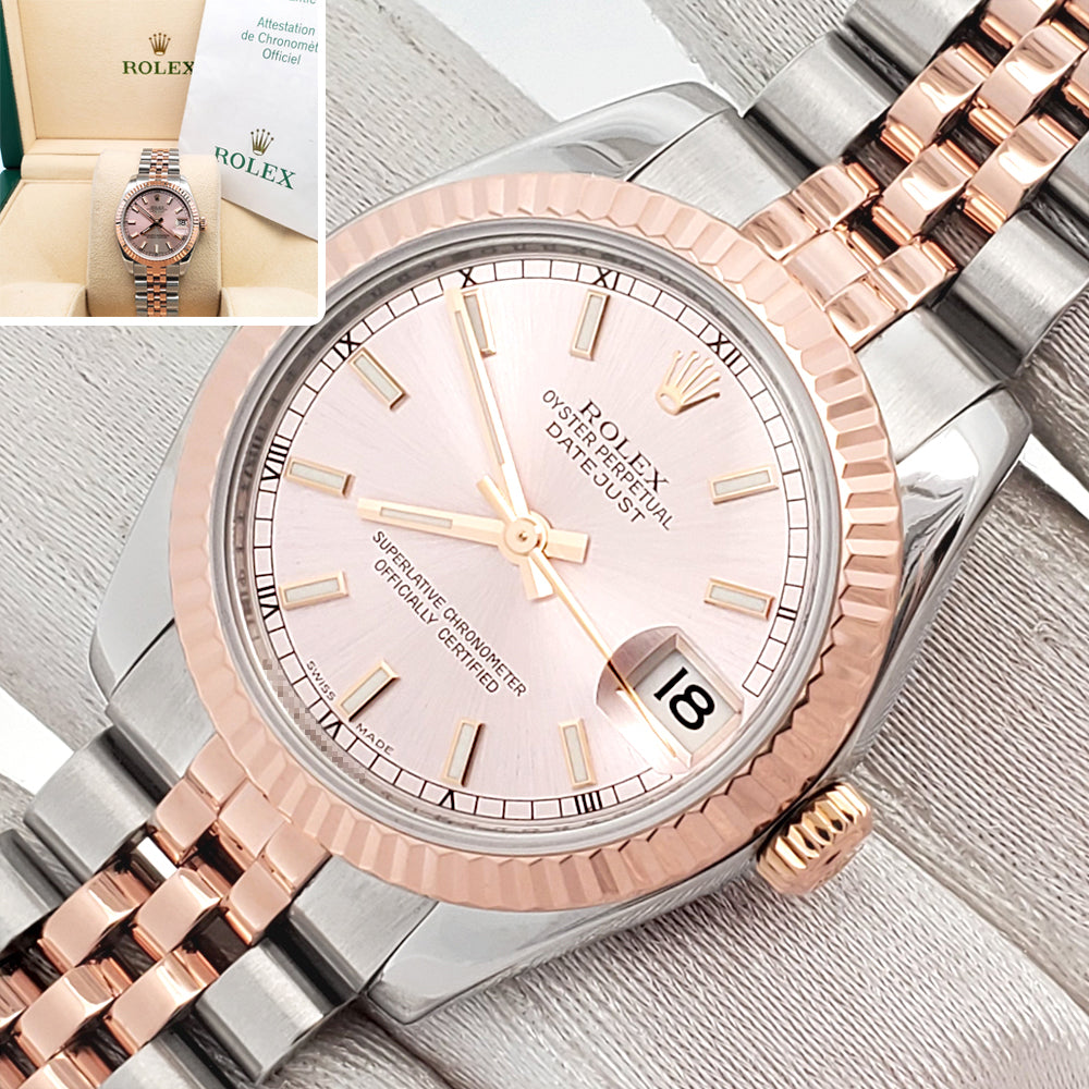 Rolex Datejust 31mm 2-tone Rose Gold/Steel 178271 Fluted Bezel Jubilee Watch Box Papers