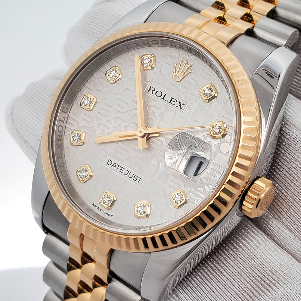 Rolex Datejust 36mm 116233 Silver Jubilee Diamond 2-tone Yellow Gold/Steel Jubilee Watch Box Papers