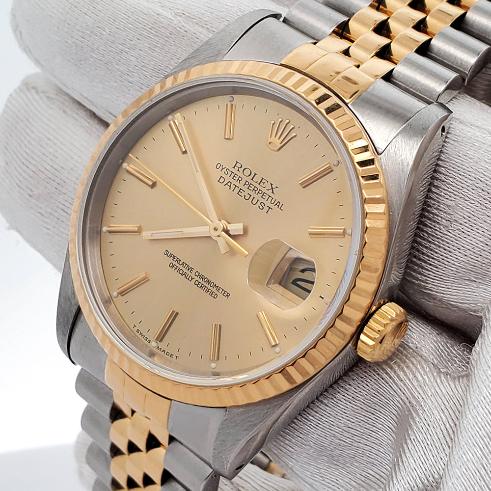 Rolex Datejust 36mm Champagne Dial Yellow Gold/Steel Jubilee Watch 16233