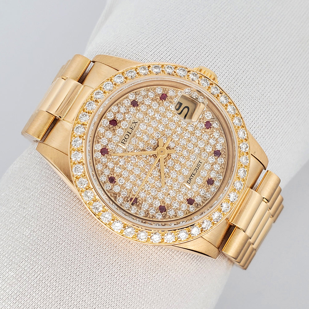 Rolex President Datejust 31mm Watch Pave Diamond Dial/Bezel Yellow Gold 68278