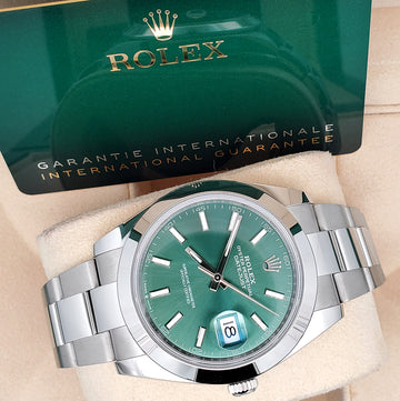 2023 Rolex Datejust 41 126300 Mint Green Steel Oyster Watch Box Papers