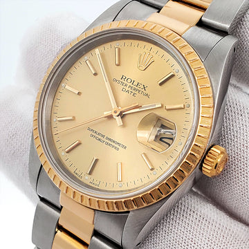 Rolex Date 34mm 2-Tone Yellow Gold/ Stainless Steel Champagne Dial Oyster 15223 Watch