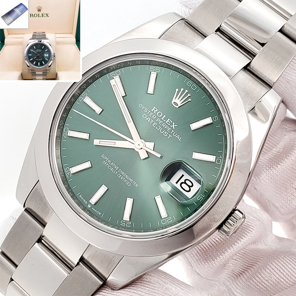 Rolex Datejust 41 126300 Green Index Dial Steel Oyster Watch Box/Apr